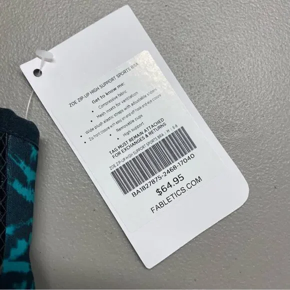 Fabletics Sports Bra Zoe High Impact Tidal Fitness Zip Front Womens Medium NWT